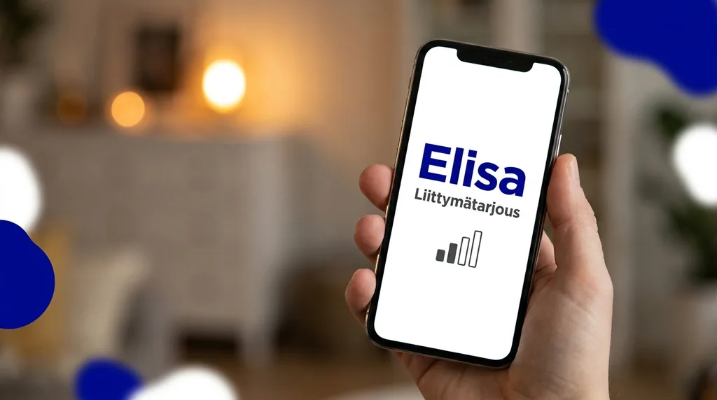 Käsi pitelee älypuhelinta, jonka näytöllä näkyy Elisan liittymätarjous ja signaalipalkit
